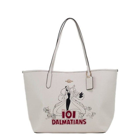 Disney Cruella 101 Dalmations Motif Pebble Leather City Tote Bag by Faz