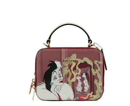 Disney Cruella Motif Crossgrain Leather Box Crossbody Handbag by Faz